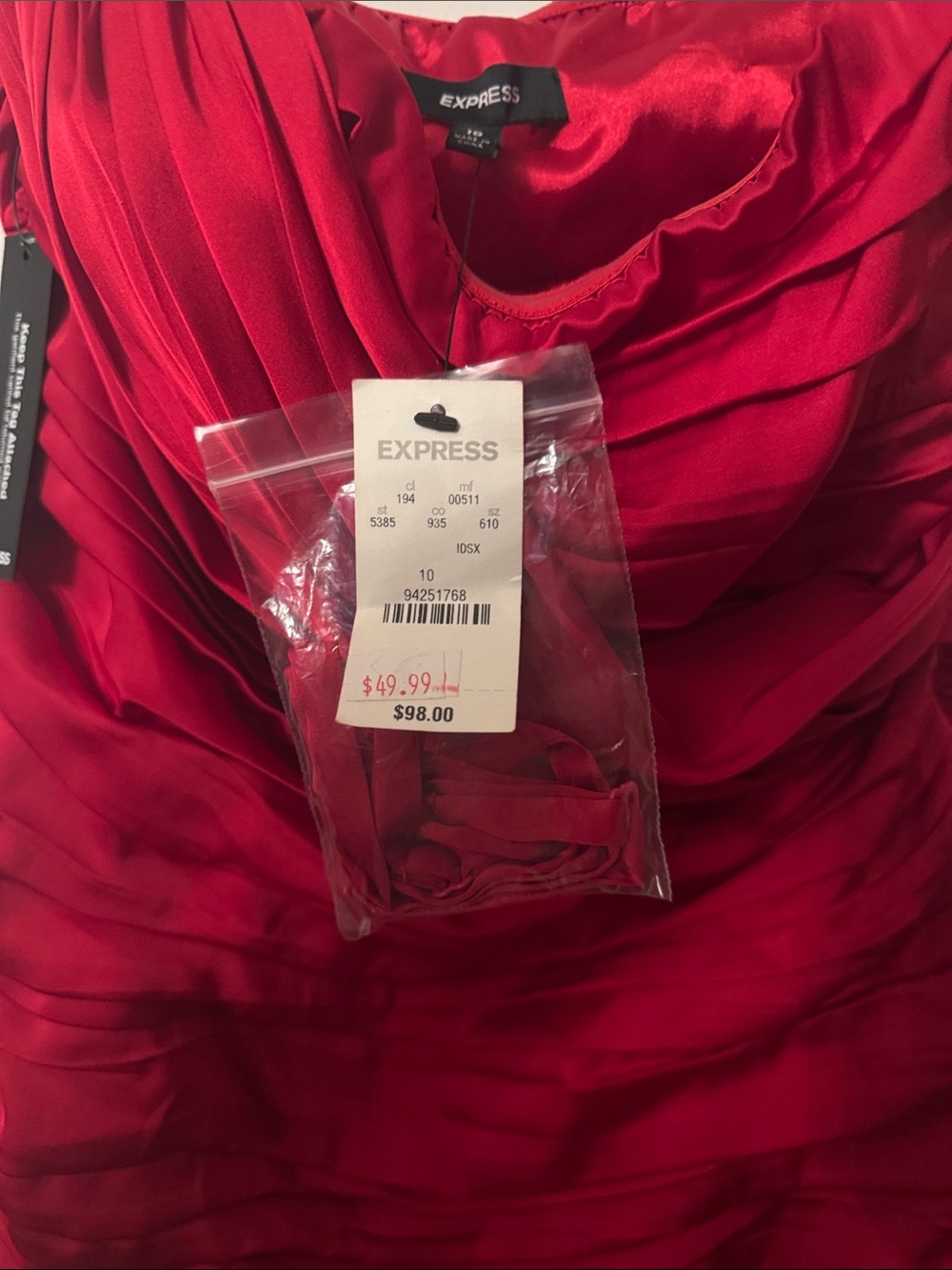 Express Red Ruched Spaghetti-Strap Mini Dress - Picture 2 of 5